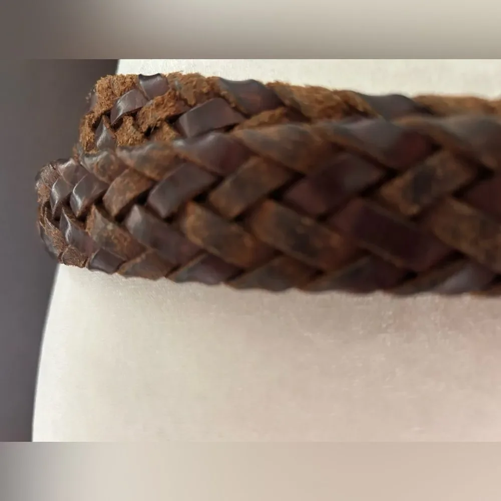Men's Brown Multigrain Argentina Cowhide Braided Leather Belt Two Toned Size 44